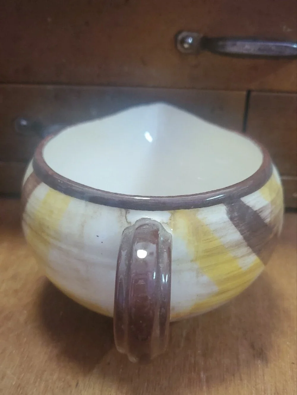 Vernonware Hand-Painted Yellow and Brown Ceramic Creamer Pitcher - Homespun D